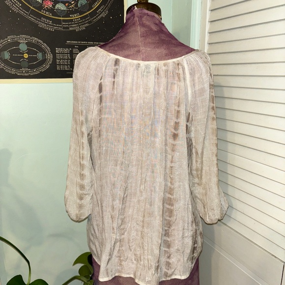 I.N. Studio Beige Tie Dye Blouse with White Lace - Petite XL - Picture 4 of 6